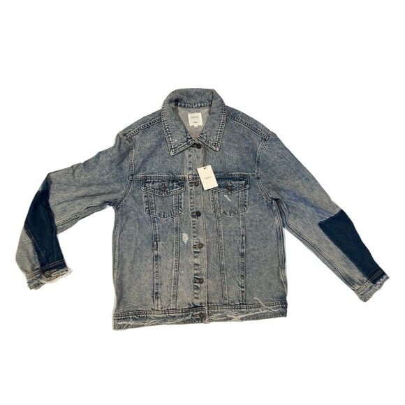 NWT Womens Hidden Jeans Destroyed Denim Trucker Jacket Size Med Nordstrom - Picture 1 of 9